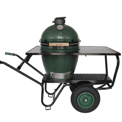 Big Green Egg Large in Kruiwagen + Houten Werkblad|Big Green Egg Large standaard|Big Green Egg Large in Kruiwagen + Houten Werkblad